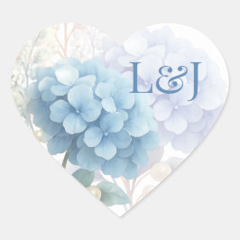 Pegatina En Forma De Corazón Boda de color azul de Pearl Hydrangea romántica
