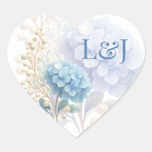 Pegatina En Forma De Corazón Boda de color azul de Pearl Hydrangea romántica