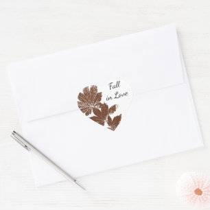 Pegatina En Forma De Corazón Boda de estampado de hojas marrones
