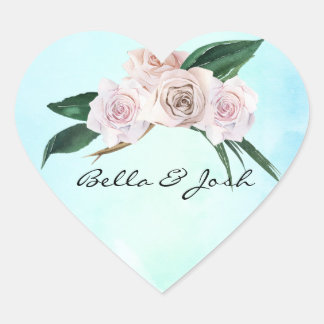 Pegatina En Forma De Corazón Boda de flores de rosa rosa suave