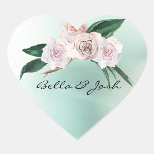 Pegatina En Forma De Corazón Boda de flores de rosa rosa suave