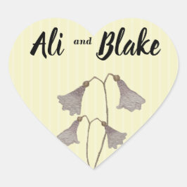 Pegatina En Forma De Corazón Boda de flores silvestres color arena morado amari