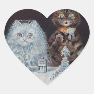 Pegatina En Forma De Corazón Boda de gatos, matrimonio, novia, Louis Wain