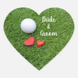 Pegatina En Forma De Corazón Boda de golf con bola de golf y amor por el verde