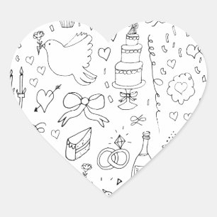 Pegatina En Forma De Corazón Boda de Ilustraciones Doodle en blanco y negro