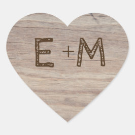 Pegatina En Forma De Corazón Boda de Iniciales Rústicas del Corazón de Madera t