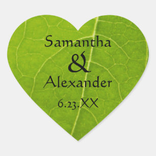Pegatina En Forma De Corazón Boda de la hoja verde para los amantes de la natur