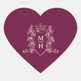 Pegatina En Forma De Corazón Boda de monograma de la corona de melocotón rojo o