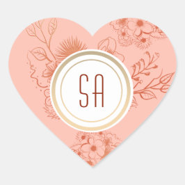 Pegatina En Forma De Corazón Boda de Monograma Floral Boho