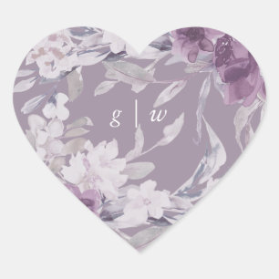 Pegatina En Forma De Corazón Boda de Monograma Froral Botánico bonito