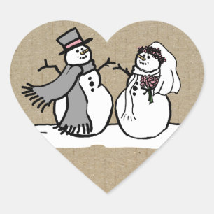 Pegatina En Forma De Corazón Boda de Novia y Groom en invierno