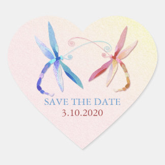 Pegatina En Forma De Corazón Boda De Pareja De Dragonfly Ahorra La Fecha