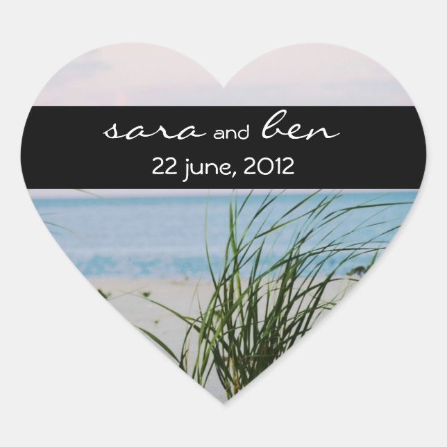 Pegatina En Forma De Corazón Boda de playa (Anverso)