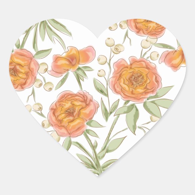 Pegatina En Forma De Corazón Boda de Rosa Naranja (Anverso)