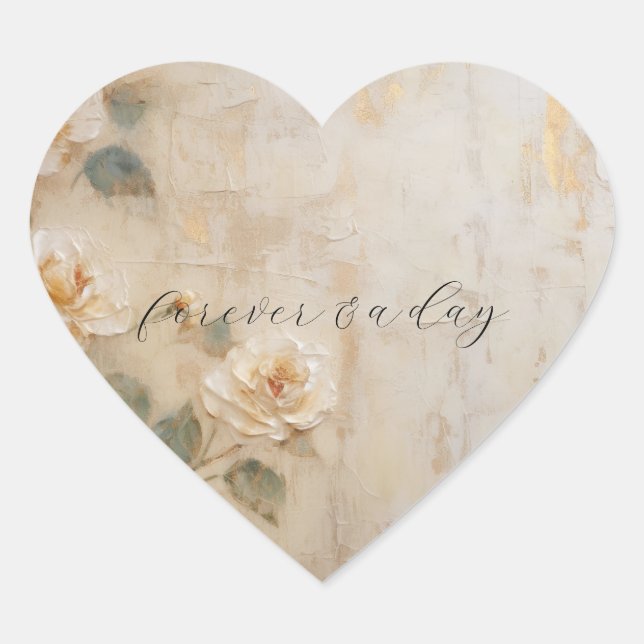Pegatina En Forma De Corazón Boda de Rosas Cream Peach (Anverso)