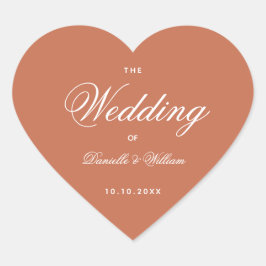 Pegatina En Forma De Corazón Boda de terracota Corazón marrón Caligrafía elegan