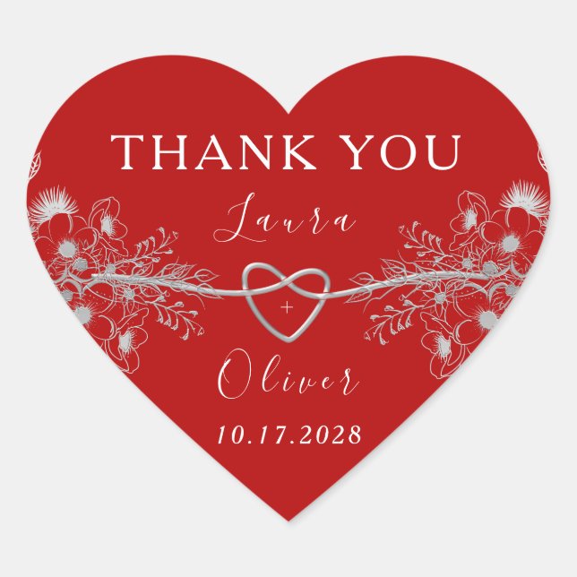 Pegatina En Forma De Corazón Boda del corazón rojo (Anverso)