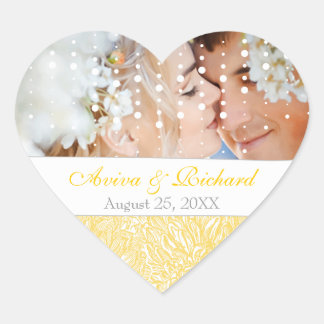 Pegatina En Forma De Corazón Boda del iris amarillo en llamas Dahlia