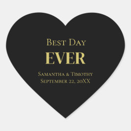 Pegatina En Forma De Corazón Boda del mejor día de oro negro personalizado