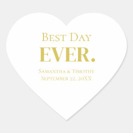 Pegatina En Forma De Corazón Boda del mejor día de oro personalizado de la hist
