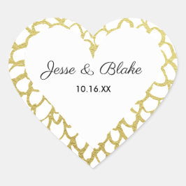 Pegatina En Forma De Corazón Boda del patrón de Petal dibujado a mano con oro