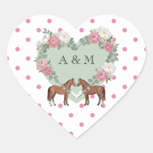 Pegatina En Forma De Corazón Boda Ecuestre de Caballo