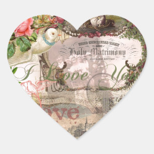 Pegatina En Forma De Corazón Boda elegante vintage matrimonio antiguo vintage