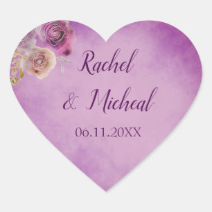 Pegatina En Forma De Corazón Boda floral de color morado adorable