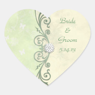 Pegatina En Forma De Corazón Boda floral de primavera verde lima y amarillo