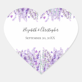 Pegatina En Forma De Corazón Boda Floral Lila Verde Púrpura