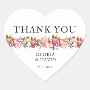 Pegatina En Forma De Corazón Boda Floral Rosa