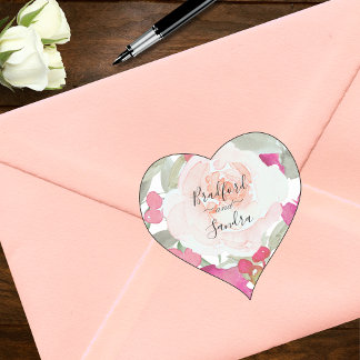 Pegatina En Forma De Corazón Boda floral simple Rubor rosa Fushia
