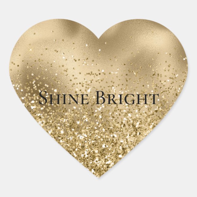 Pegatina En Forma De Corazón Boda Glam Chic Dorado Glitzy Brillante (Anverso)