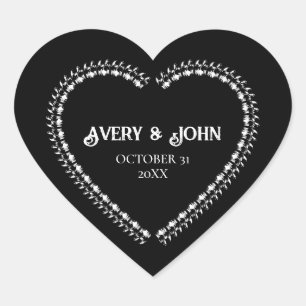 Pegatina En Forma De Corazón Boda gótico minimalista negro y blanco