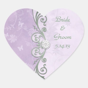 Pegatina En Forma De Corazón Boda linda de lavanda y verde