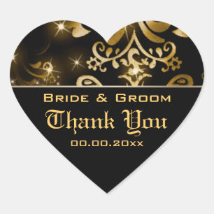 Pegatina En Forma De Corazón Boda negro dorado invierno "gracias"