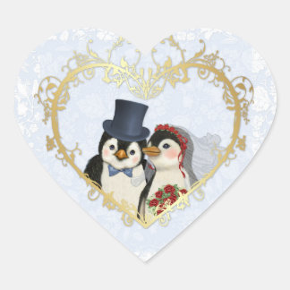 Pegatina En Forma De Corazón Boda Penguin