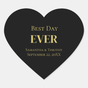 Pegatina En Forma De Corazón Boda Personalizada de Oro Negro Mejor Día