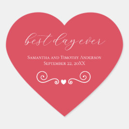 Pegatina En Forma De Corazón Boda Personalizada Rojo Blanco Mejor Día 