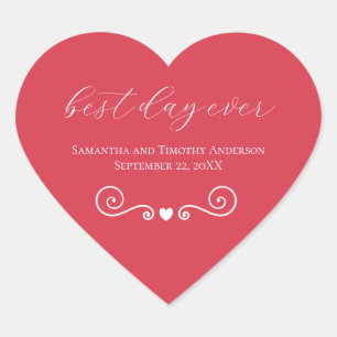 Pegatina En Forma De Corazón Boda Personalizada Rojo Blanco Mejor Día 