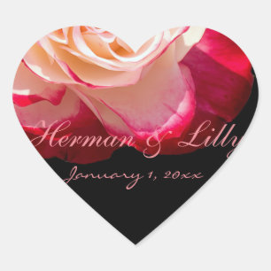 Pegatina En Forma De Corazón Boda personalizado de rosa blanca con puntas rojas
