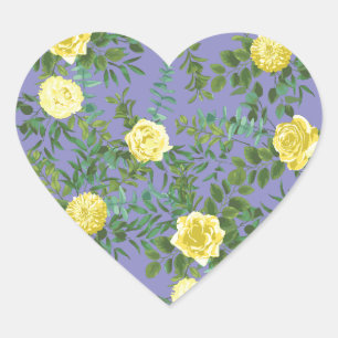 Pegatina En Forma De Corazón Boda rosa amarillo y perlilla púrpura