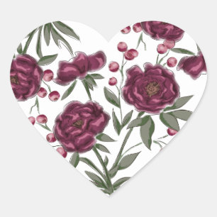 Pegatina En Forma De Corazón Boda Rosa Granate