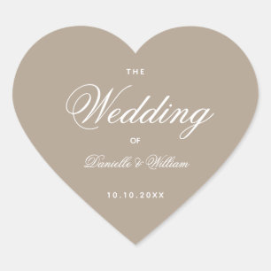 Pegatina En Forma De Corazón Boda Taupe Corazón Simple Elegante Escritura Blanc