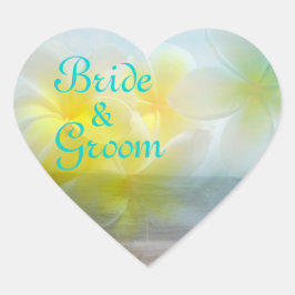 Pegatina En Forma De Corazón Boda Tropical Haven Novia y Novio Plumeria