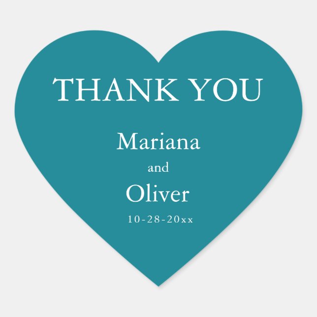 Pegatina En Forma De Corazón Boda Verde azulado clásico (Anverso)