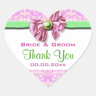Pegatina En Forma De Corazón Boda verde rosa