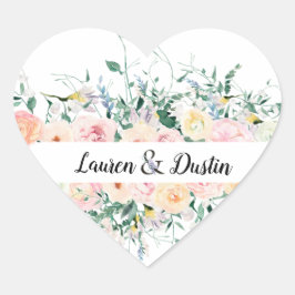 Pegatina En Forma De Corazón Boda Watercolor Floral Bride Groom