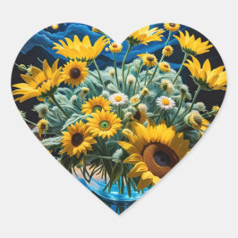 Pegatina En Forma De Corazón Bodegón Flores y Noche 1 - 001