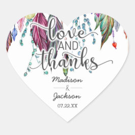 Pegatina En Forma De Corazón Boho Dreamcatcher & Feathers Love & Gracias Favor